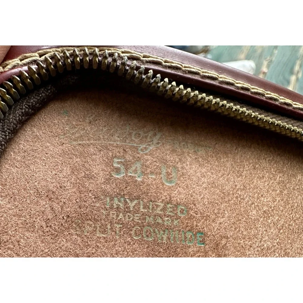 Vintage Leather Portfolio Zippered Document Case Burgundy Split Cowhide 16x12